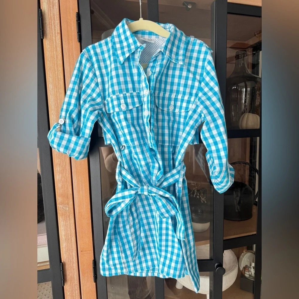 Prodoh button down shirt dress long sleeve gingham embroidered logo toddler girl